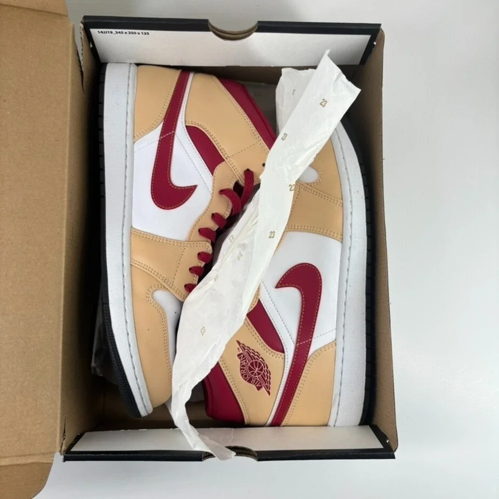 Nike Air Jordan 1 Mid Men's 13 White Onyx/Light Curry Basketball Shoe 554724-201